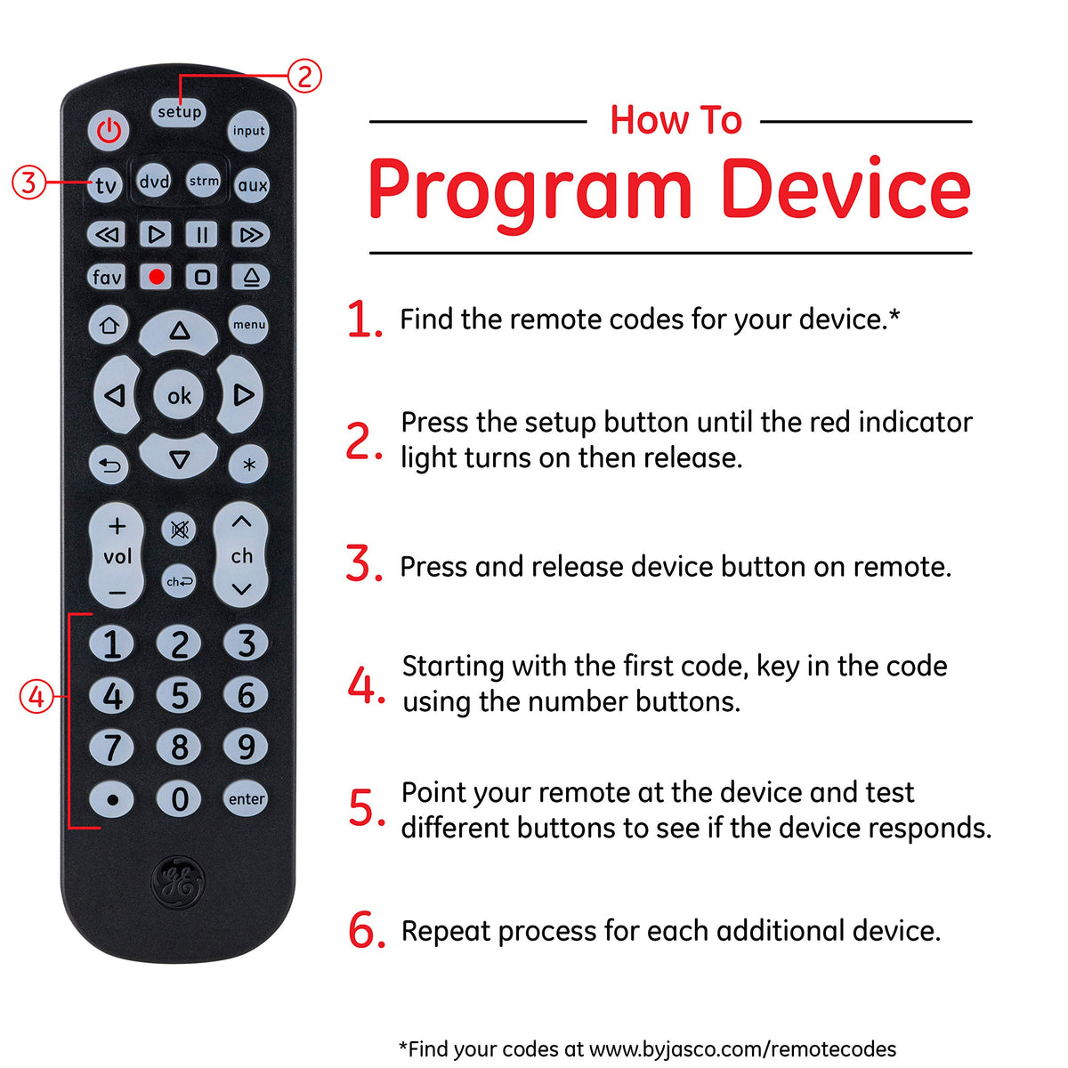 GE favorites button stores up to 10 channels for quick access.