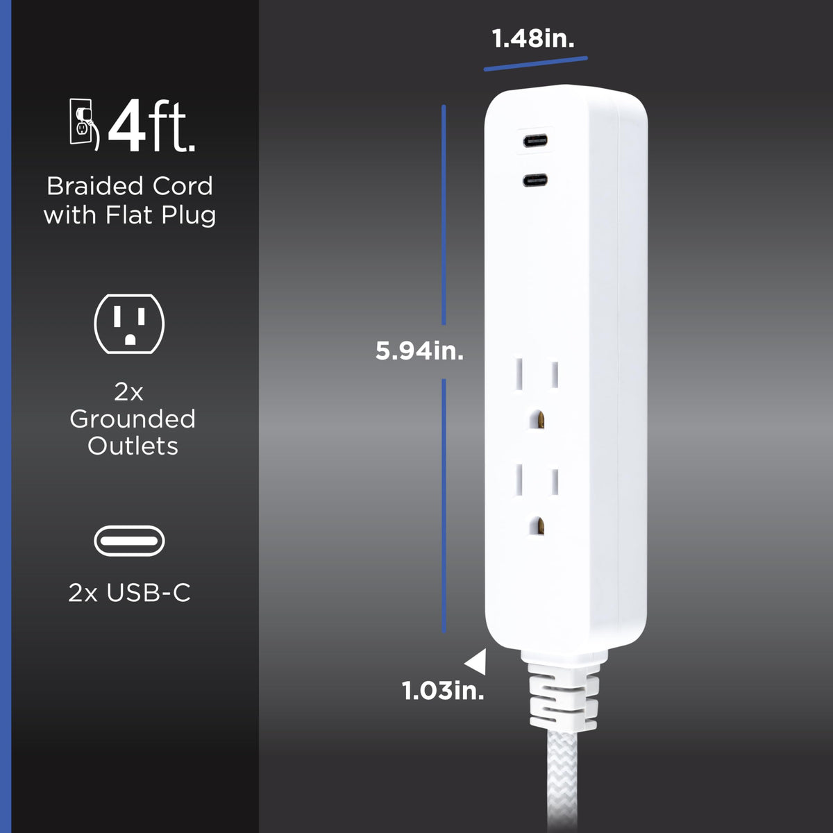 GE flat plug low-profile design that keeps an outlet free.