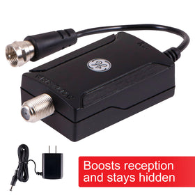 GE Indoor Antenna Amplifier back ports shows easy coax connections for setup