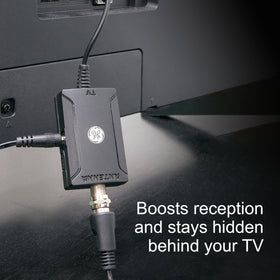 GE Indoor Antenna Amplifier installation with coax is tool-free and quick