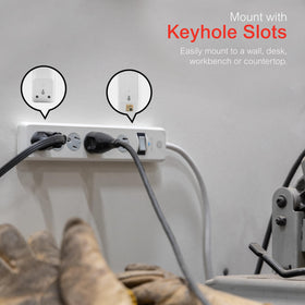 GE keyhole mounting slots detail for secure wall or desk installation benefit