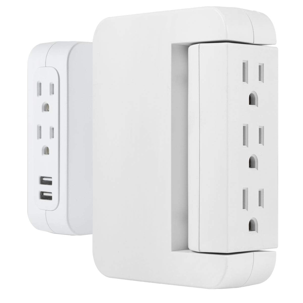 GE Pro Side-Access Swivel Surge Tap with 5 outlets and 2 USB ports for clutter-free charging.