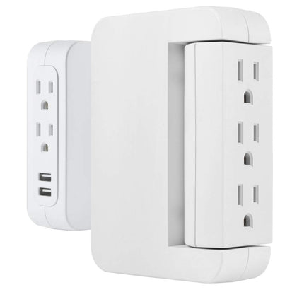 GE Pro Side-Access Swivel Surge Tap with 5 outlets and 2 USB ports for clutter-free charging.