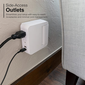 GE Pro Swivel Tap USB ports deliver 2.4A total for phones and tablets.