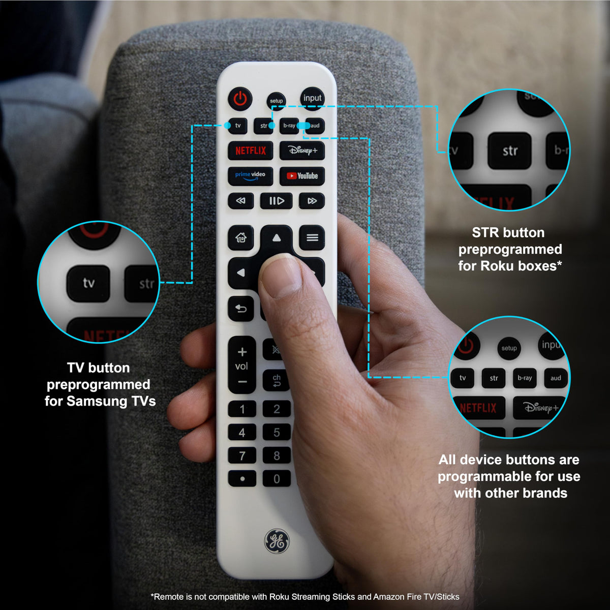 GE remote ships preprogrammed for Samsung TVs and Roku boxes