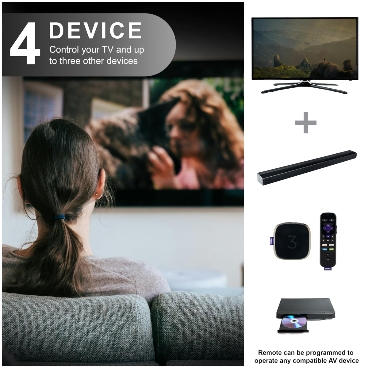 GE slim-design universal remote fits neatly beside other remotes