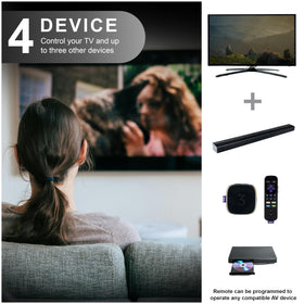 GE slim-design universal remote fits neatly beside other remotes