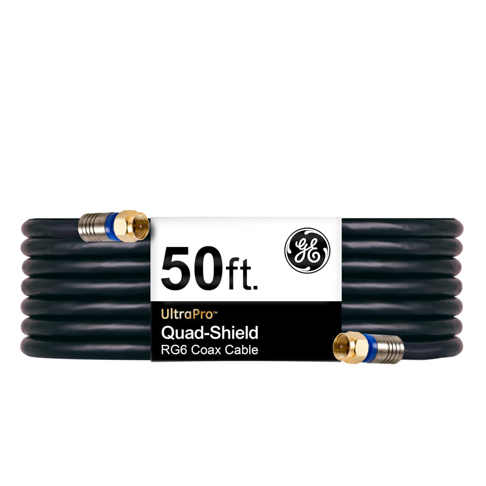 GE RG6 50ft coaxial cable ideal for TV and satellite connections