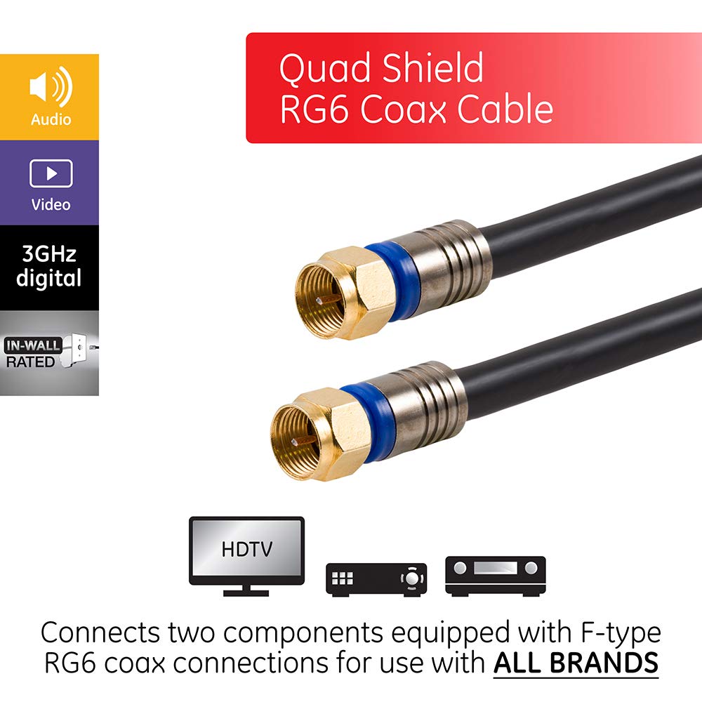 GE full 100ft coil of RG6 cable providing long, low-loss runs