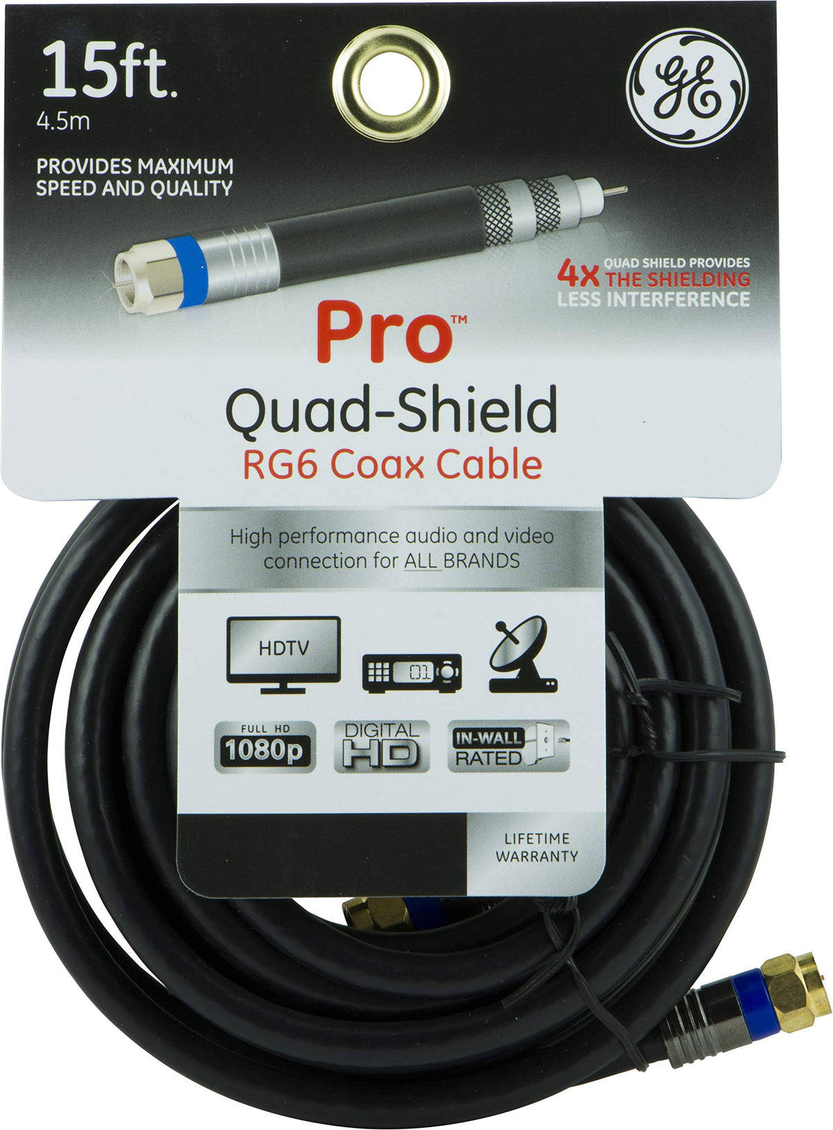 GE RG6 home theater-ready cable for organized AV layouts