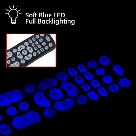GE remote with preprogrammed Samsung and Roku buttons enables quick setup.