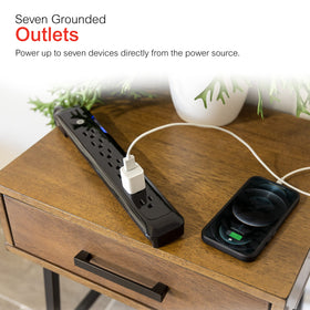 GE Surge Protector Power Strip delivers 1080 joules of surge protection for devices.