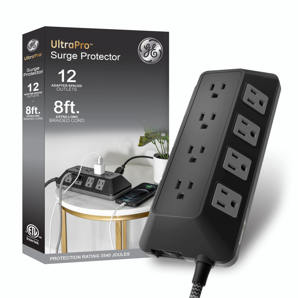 GE surge protector 12-outlets powers multiple devices from a single hub.