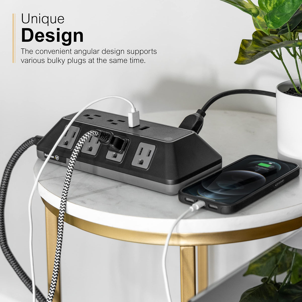 GE surge protector displays 3540 joules surge protection and status indicator