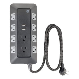 GE surge protector showing its 4 ft braided cord for extended reach