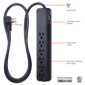 GE surge protector 6ft extension cord offering flexible reach to distant outlets.
