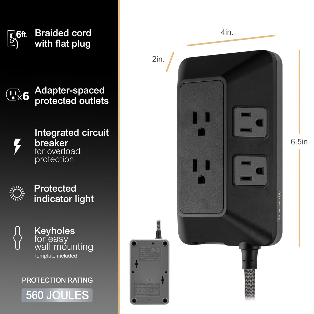 GE angled outlet design close-up keeps bulky adapters from blocking sockets