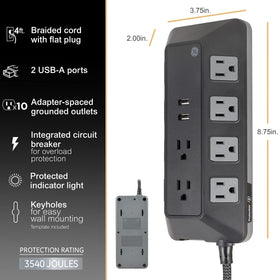 GE surge protector flat plug design ideal for tight spaces