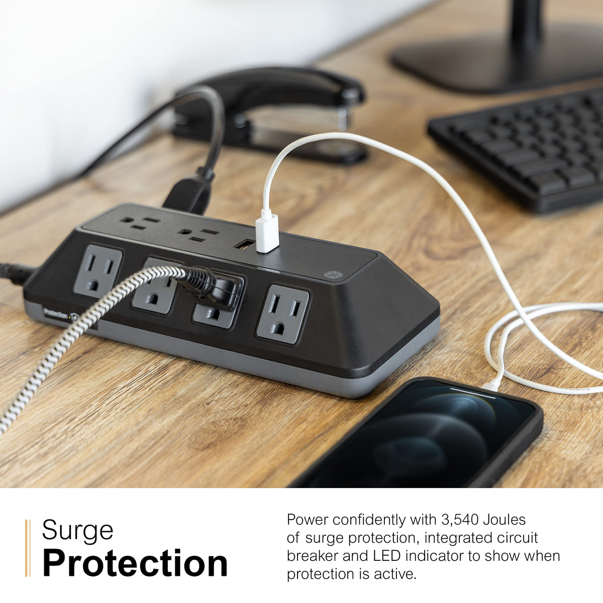 GE surge protector indicator light showing active protection