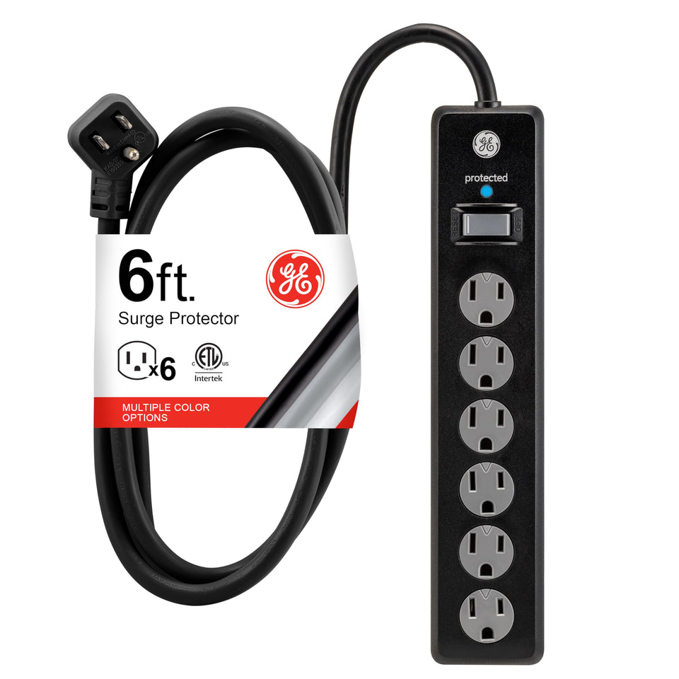 GE surge protector with six outlets and 6ft cord keeps electronics organized