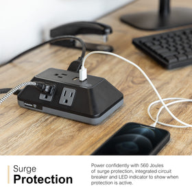 GE surge protector wall mount keeps cords organized and within reach.