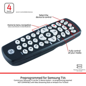 GE UltraPro remote buttons closeup highlighting simple navigation.
