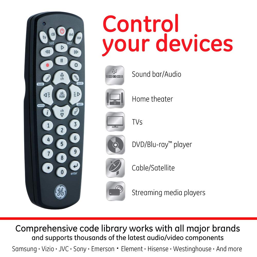GE UltraPro remote in hand showing ergonomic grip for comfort.