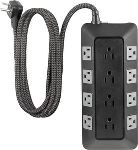 GE UltraPro ADAPT 12-outlet surge protector front view powers multiple devices safely.