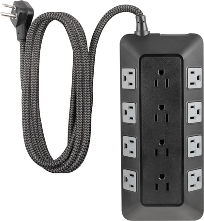 GE UltraPro ADAPT 12-outlet surge protector front view powers multiple devices safely.