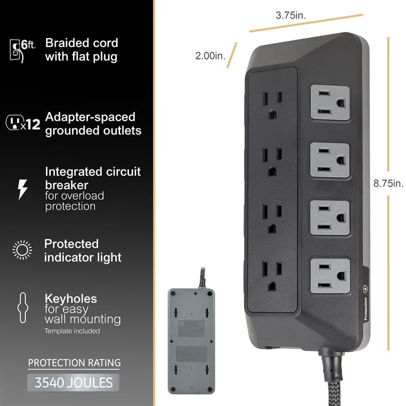 GE UltraPro ADAPT 6ft braided cord extension visible, ideal for reaching distant outlets.