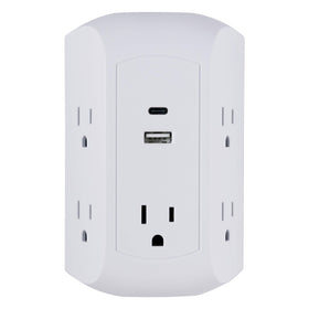 GE UltraPro front view showing five outlets and neat coverage benefit