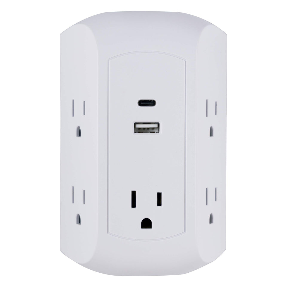 GE UltraPro front view showing five outlets and neat coverage benefit