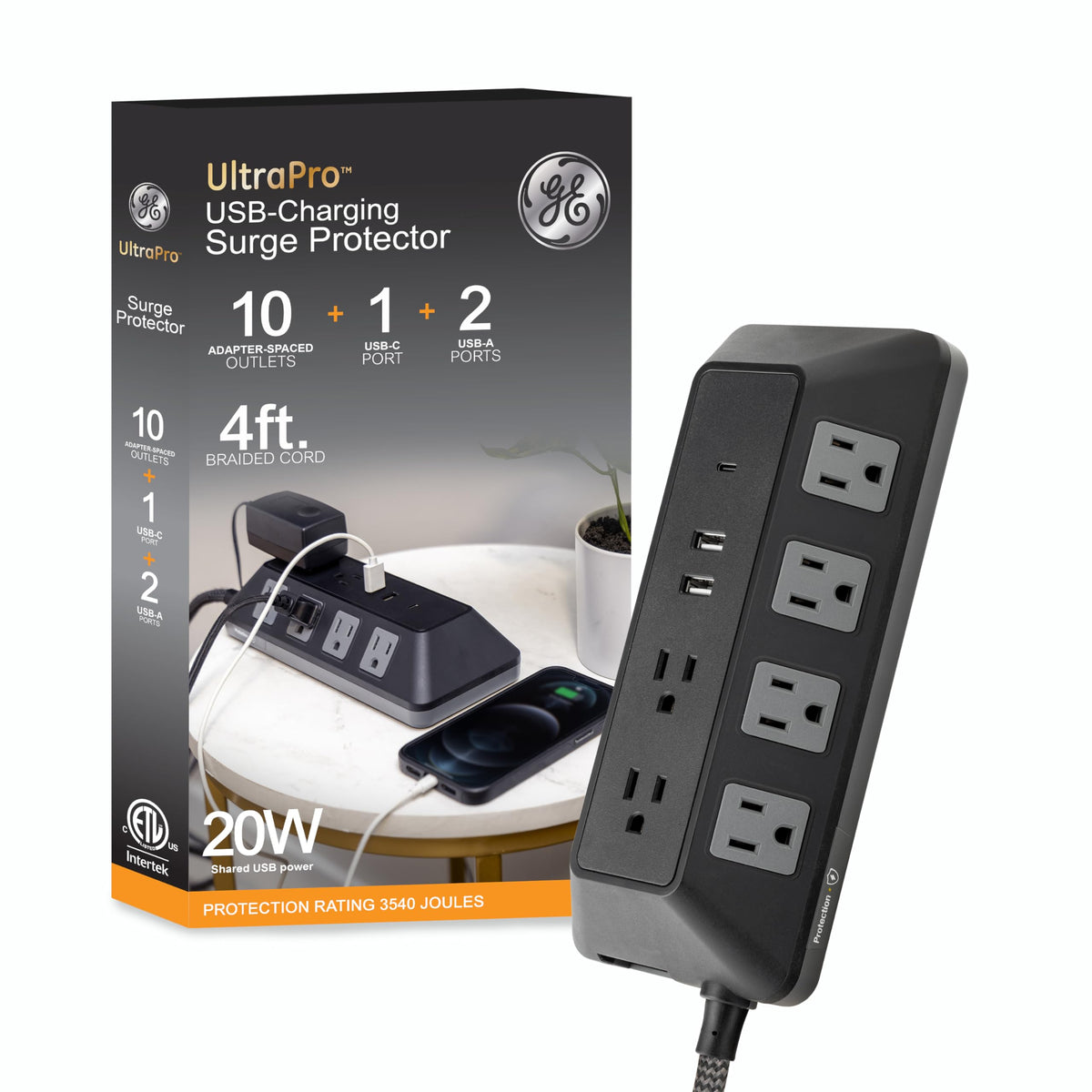 GE UltraPro front view showing ten outlets and overall layout for versatile charging