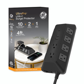 GE UltraPro front view showing ten wide-spaced outlets and ports for organized power
