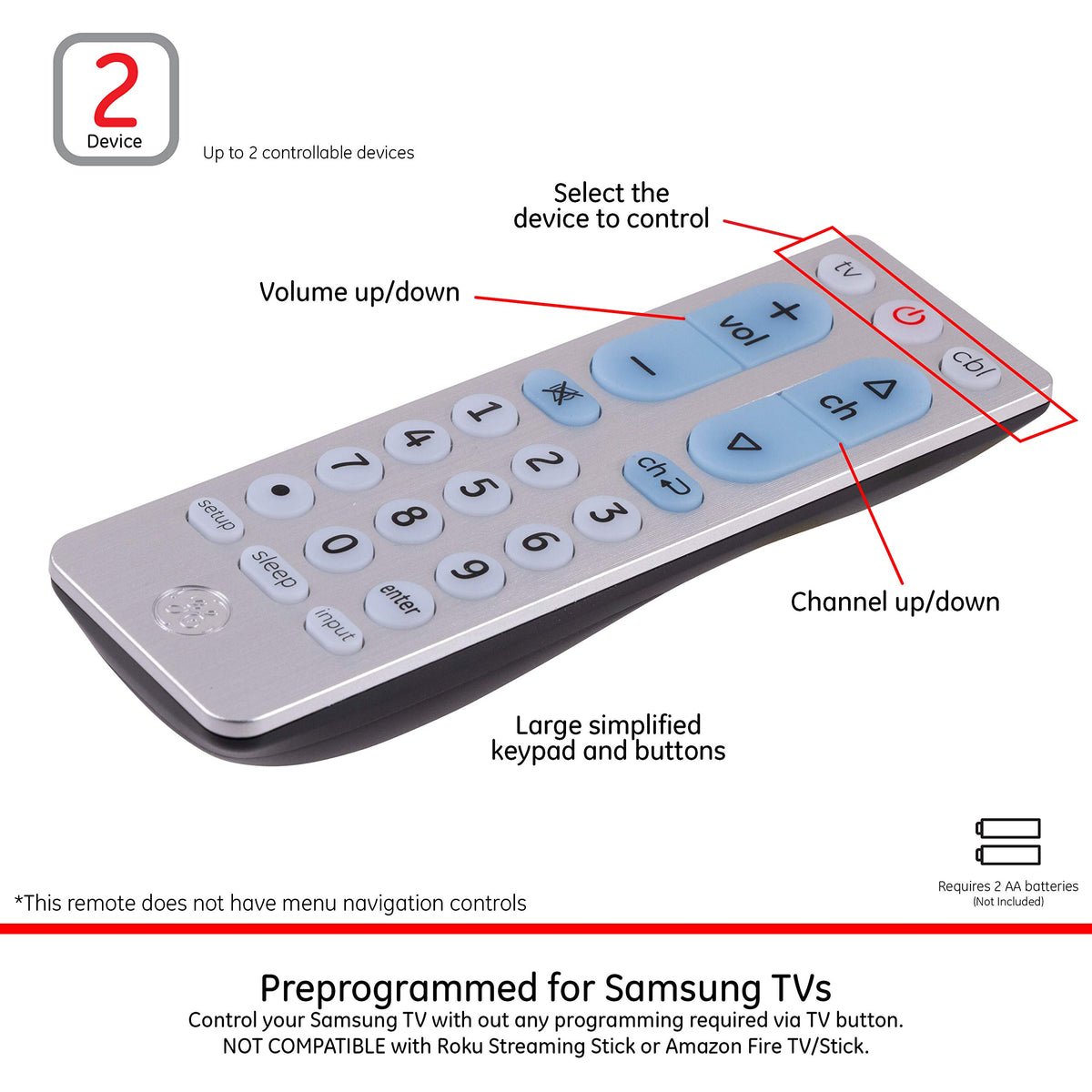 GE Ultrapro remote on coffee table during setup, two-device control ready for use.