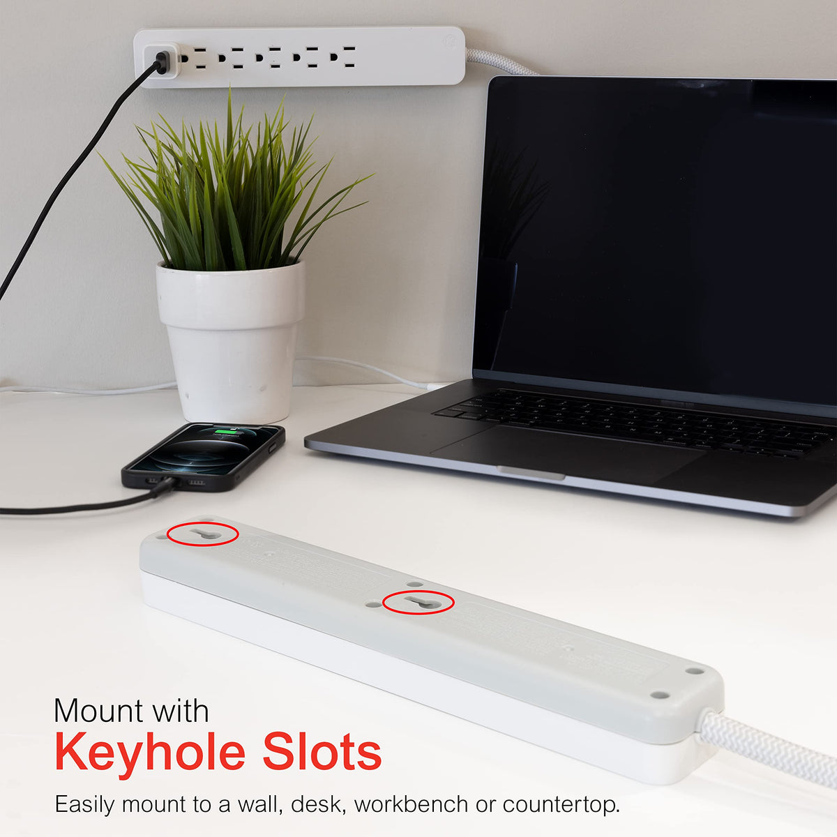 GE Ultrapro wall-mount-ready surge protector with easy placement