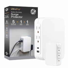 GE USB-C 5-outlet extender with side-access design ideal for clutter-free charging