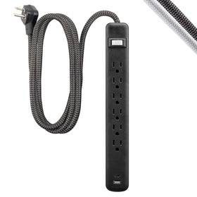GE 6-outlet power strip USB-A and USB-C ports visible for charging.