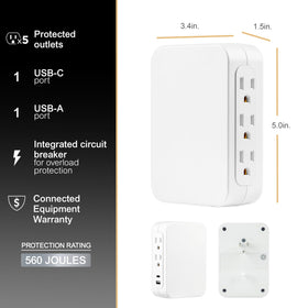 GE wall tap surge protector with USB-A and USB-C ports for convenient charging