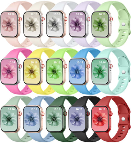 GEAK 15-pack Apple Watch bands for women in 38–49mm, comfortable silicone.