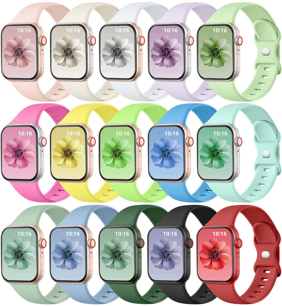 GEAK 15-pack Apple Watch bands for women in 38–49mm, comfortable silicone.