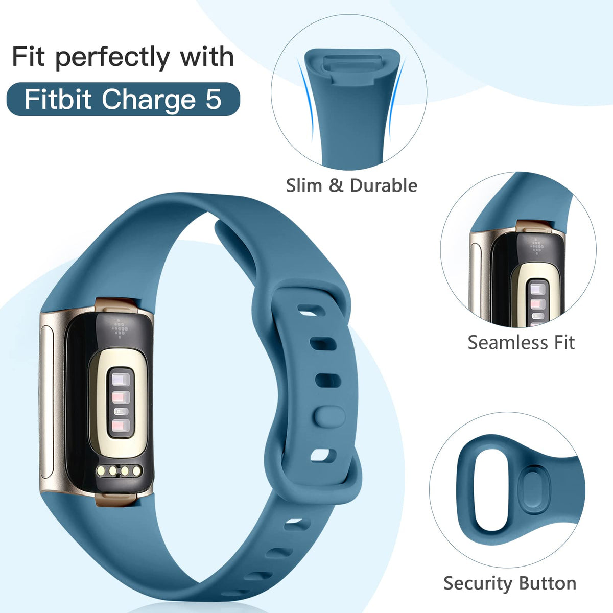 GEAK navy blue band on wrist, durable silicone for active routines.