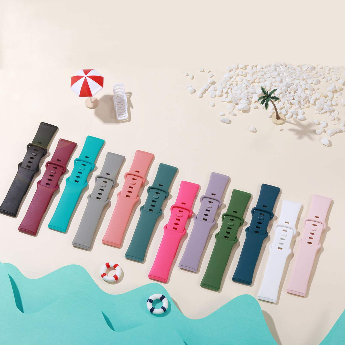 GEAK assortment of colorful bands laid flat showing outfit-matching options