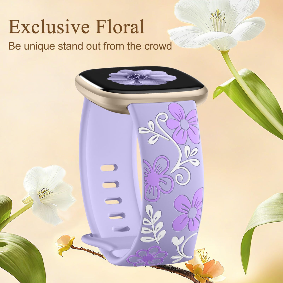 GEAK floral engraved silicone band for Versa 3, color stays during workouts