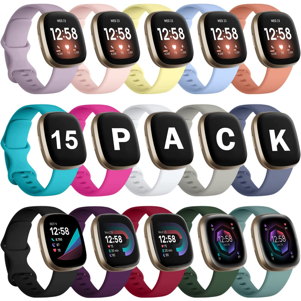 GEAK front view of 15-pack Versa compatible bands showing value and variety