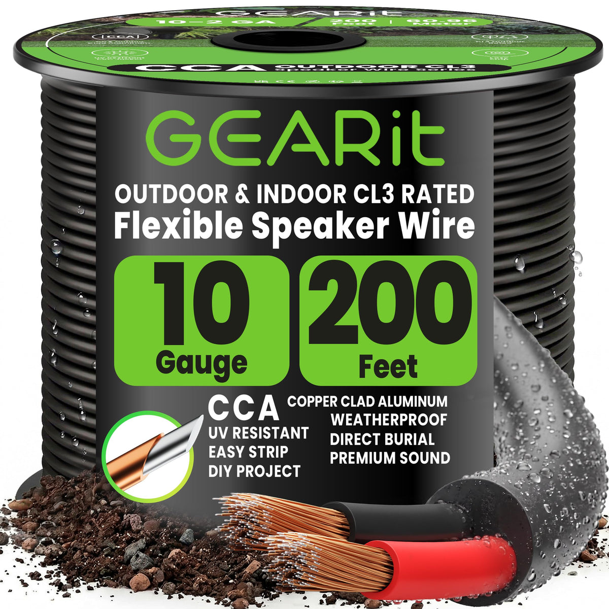 GEARit 10-gauge wire close-up shows flexible black jacket for easy routing.