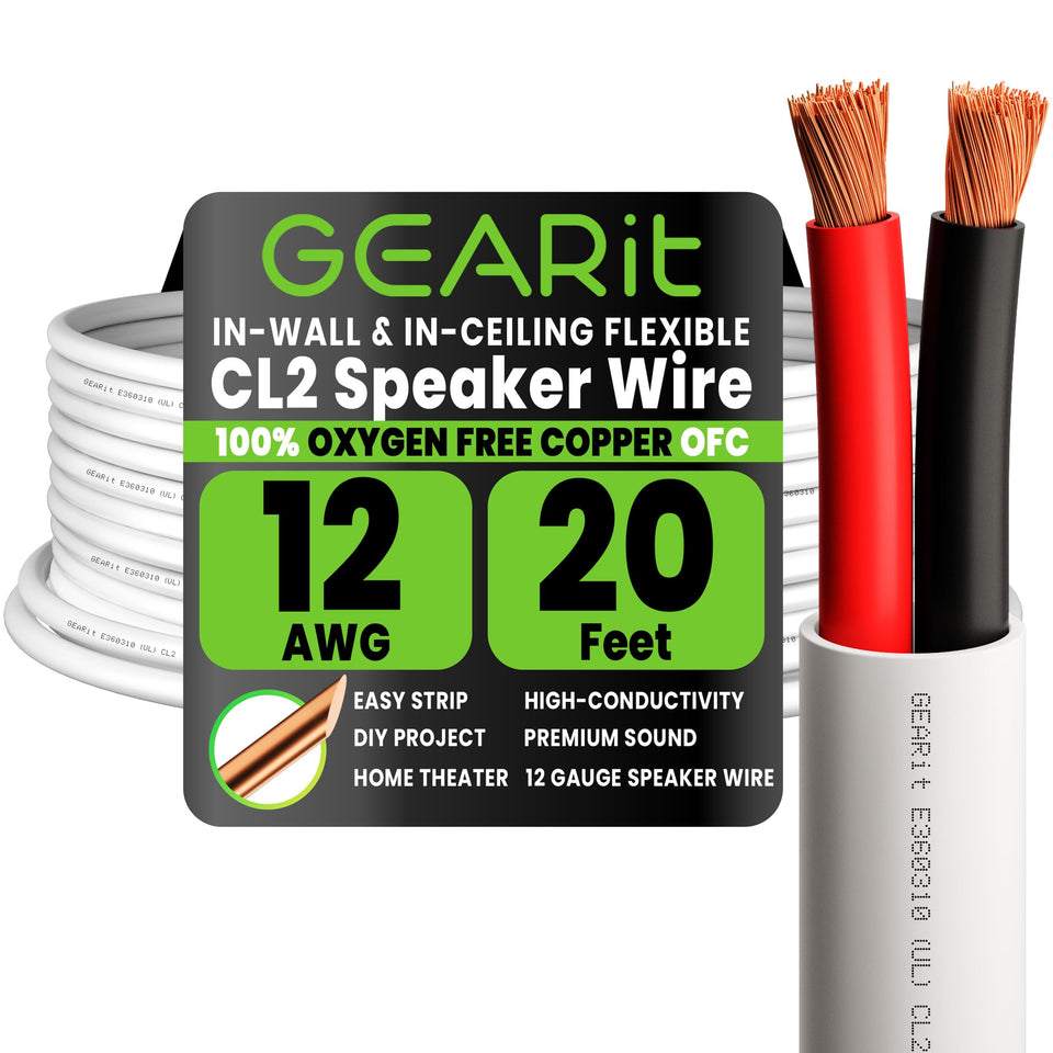 GEARit 12 AWG OFC speaker wire on a spool for in-wall installs