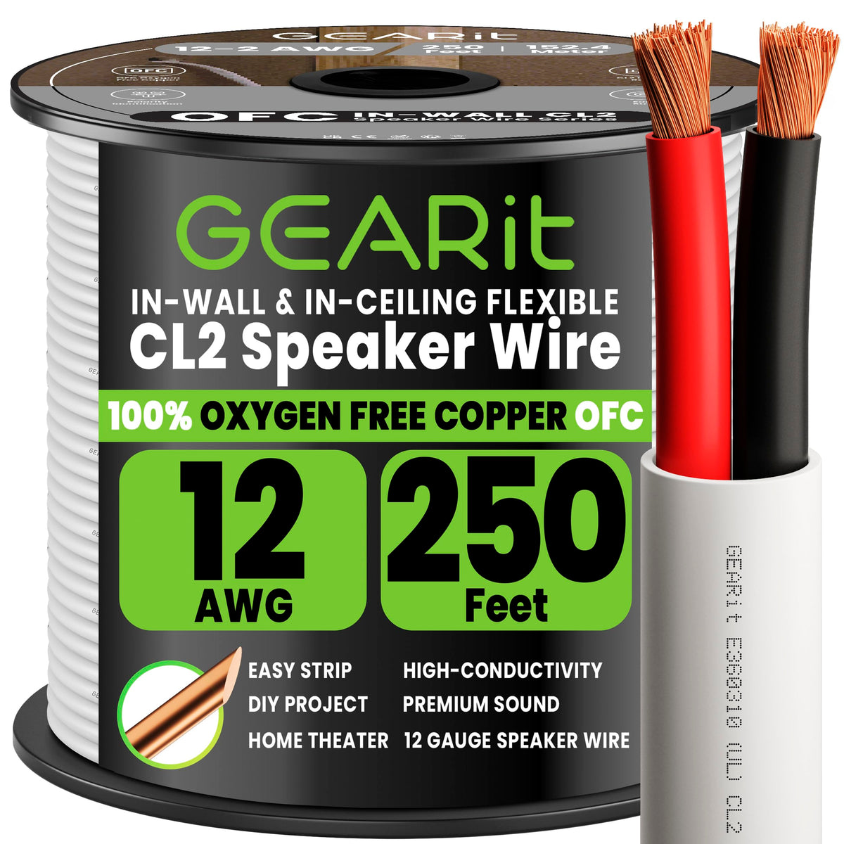 GEARit 12-gauge copper speaker wire for clear, immersive home theater audio