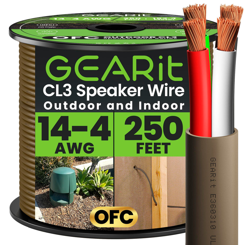 GEARit 14-gauge speaker wire in-wall 250ft brown jacket for clean installations
