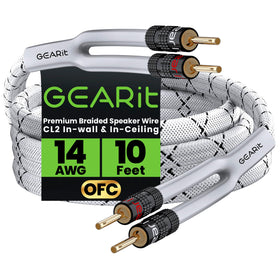 GEARit 14-gauge speaker wire with banana plugs for quick, secure connections.
